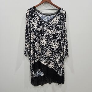 Cable and Gage Lace Tunic Top Plus Size 2X Black White Asymmetrical Dark Fairy
